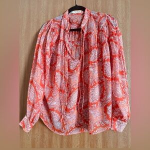 Mango Red and White Paisley Blouse